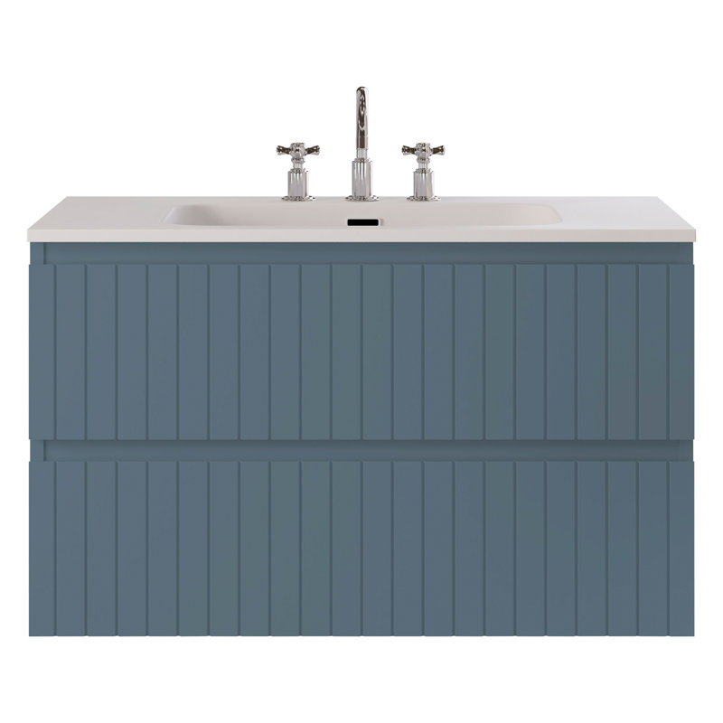 Meuble-lavabo simple flottant cannelé 36 po Atharv, Denim Blue, L 36 po