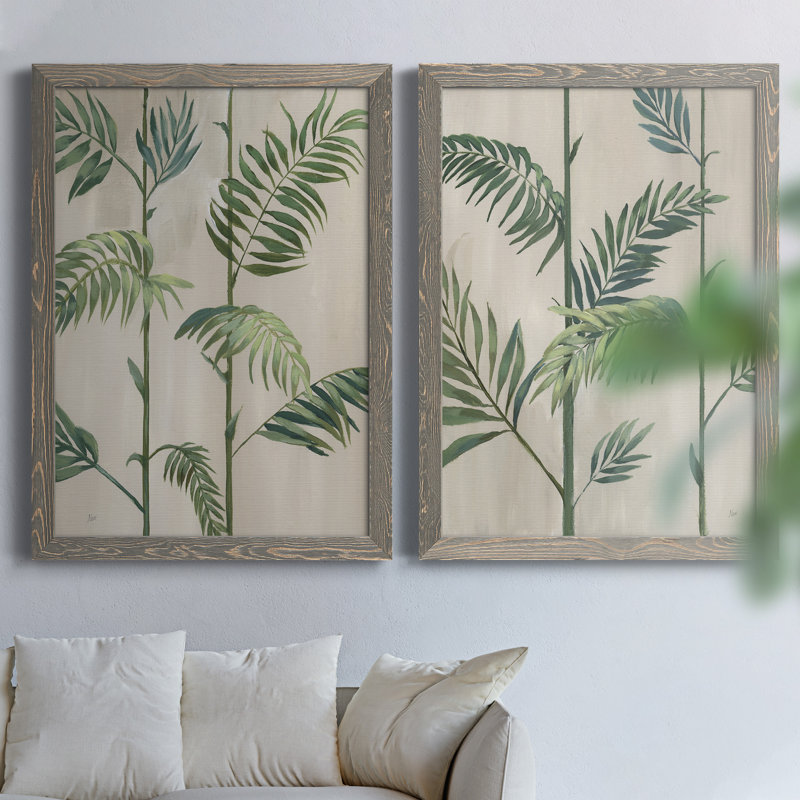 Modern Fronds II - ensemble de 2 peintures sur toile encadrées, H 44 po x l 31 po x P 1 po, Encadré gris