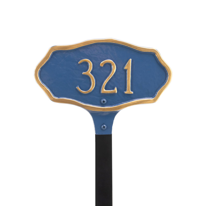 Petite 1-Line Lawn Address Sign, White/Silver
