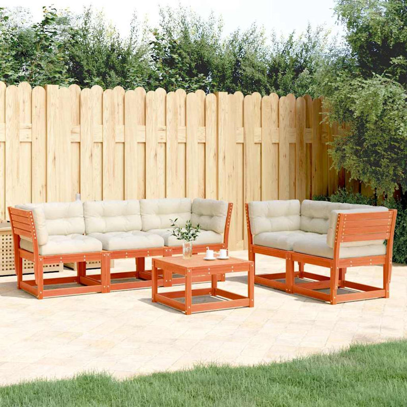 210 cm W Patio Sofa with Cushions, White, Wax Brown