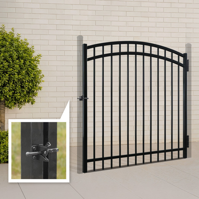 Heavy Duty Arched Decorative Fence Gate, 5FT Height x 5FT Width Outdoor Fence Gate, Outdoor Anti-Rust Metal Steel Gate for Fencing Barrier, Garden Gate with Gate Lock