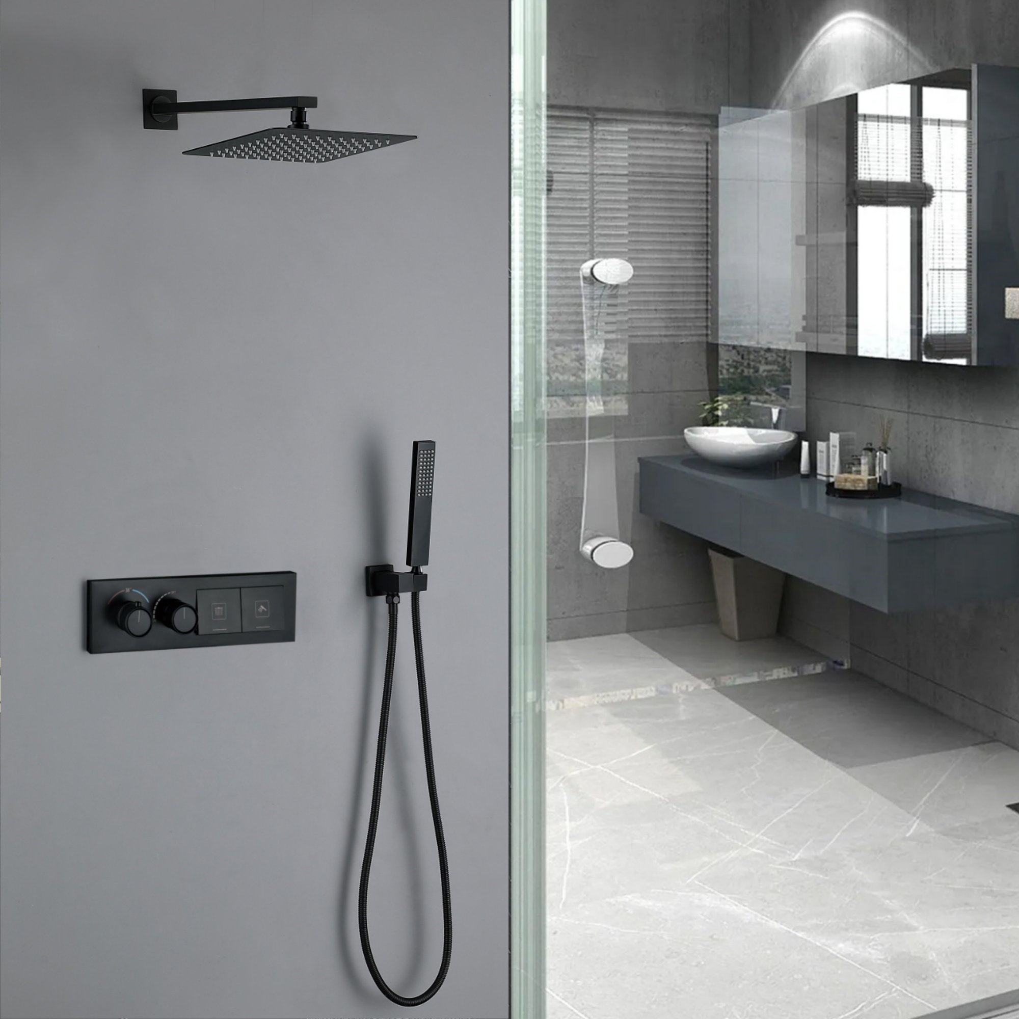 Shower Head Rough MODLAND Thermostatic Shower System with Rough in-Valve Rain Shower ...