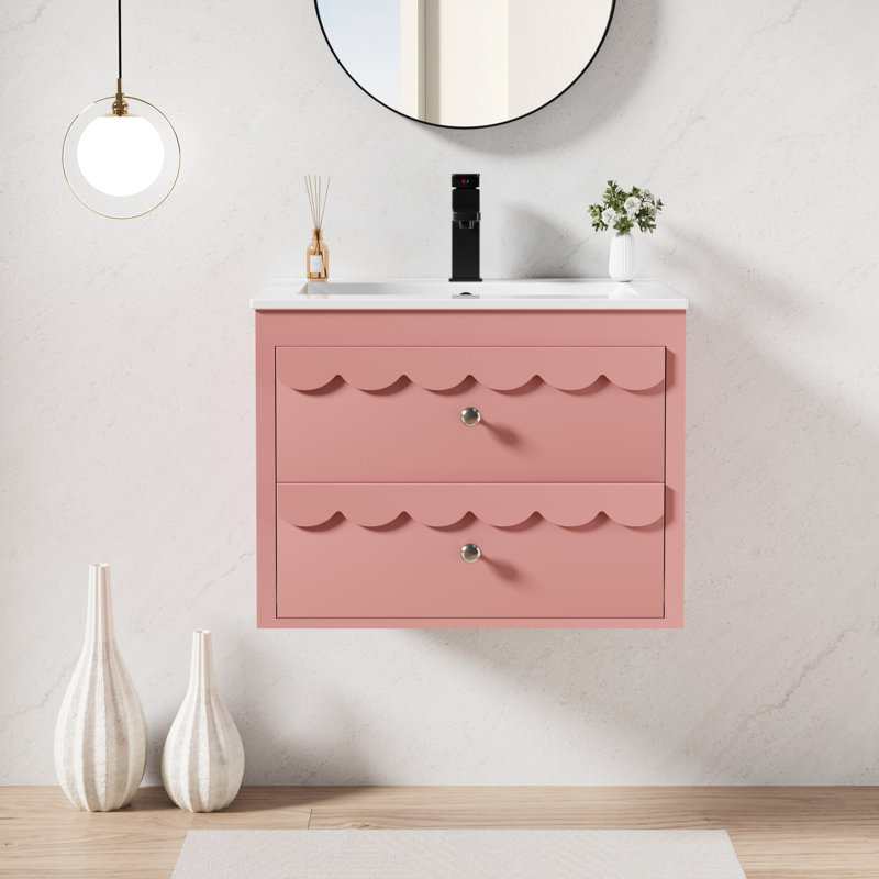 Ensemble de meuble-lavabo mural 24 po avec lavabo, robinet et drain Sharee, couleur peinte à la main, Rose