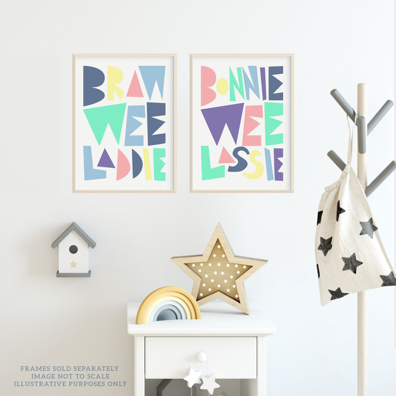 Scottish Baby Kids Childs Nursery Bonnie Lassie Laddie Boy Girl - 2 Piece No Frame Print Set, 40.5cm H x 30.5cm W x 0.3cm D