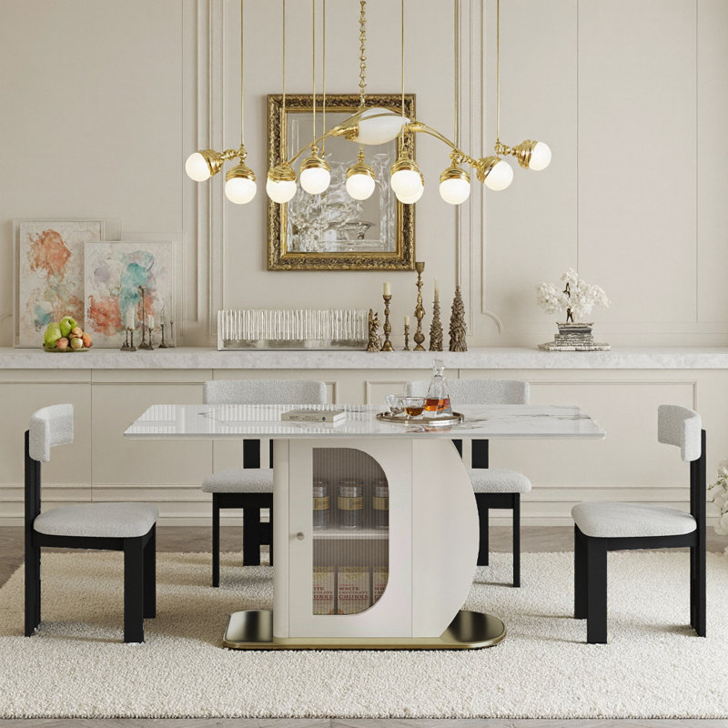 Ensemble de table de salle à manger moderne 63 pièces 5 pièces avec rangement - Comprend 4 chaises en velours
