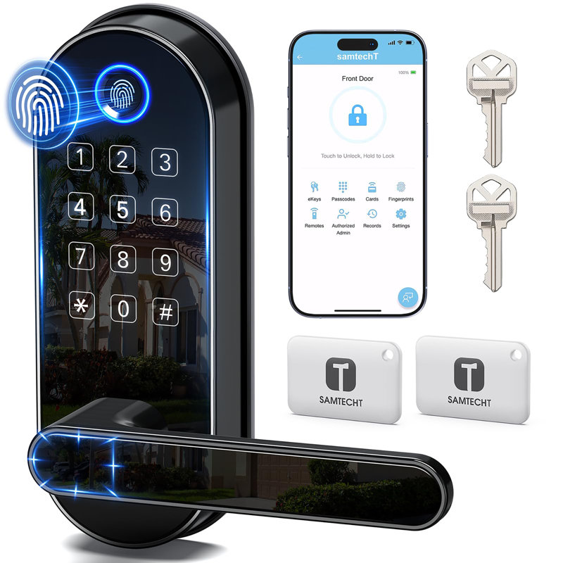 Serrure intelligente à empreinte digitale sans clé avec poignée et clavier, poignée de porte biométrique, Noir