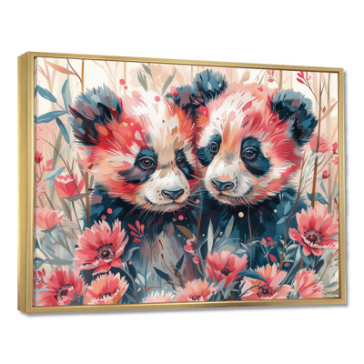 Rose et noir, Pandas, prairie I - Panda, art mural