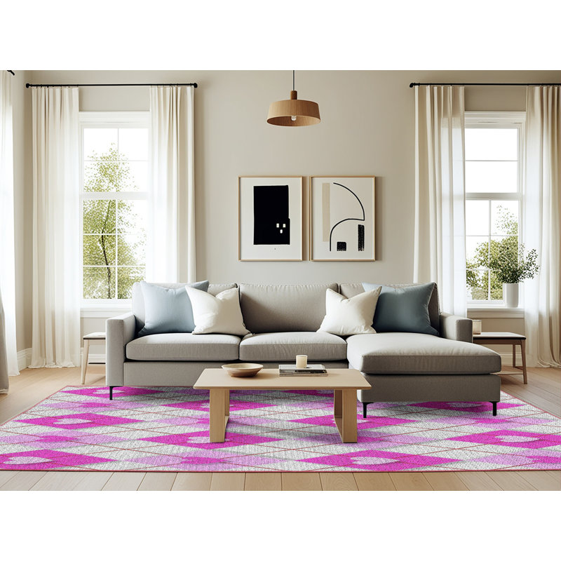 Tapis rose / gris clair Power Loom, Rectangle 6 pi x 9 pi