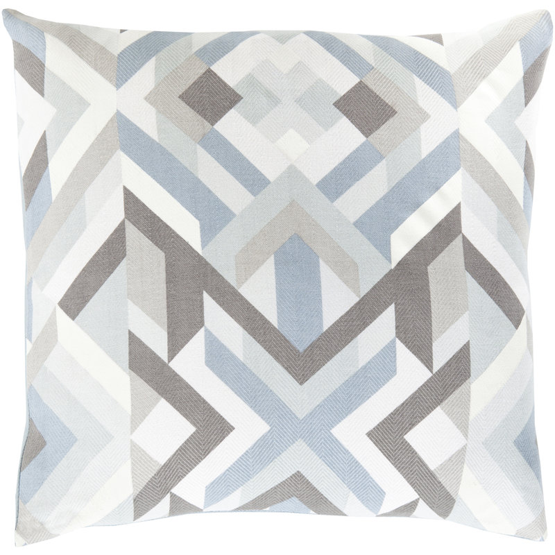 Teori Geometric Cotton Reversible Pillow Cover, 18" H x 18" W x 1" D, Blue\Gray