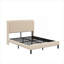 Lit plateforme pour chambre à coucher, construction en métal et bois beige doux, grand lit avec station de charge intégrée