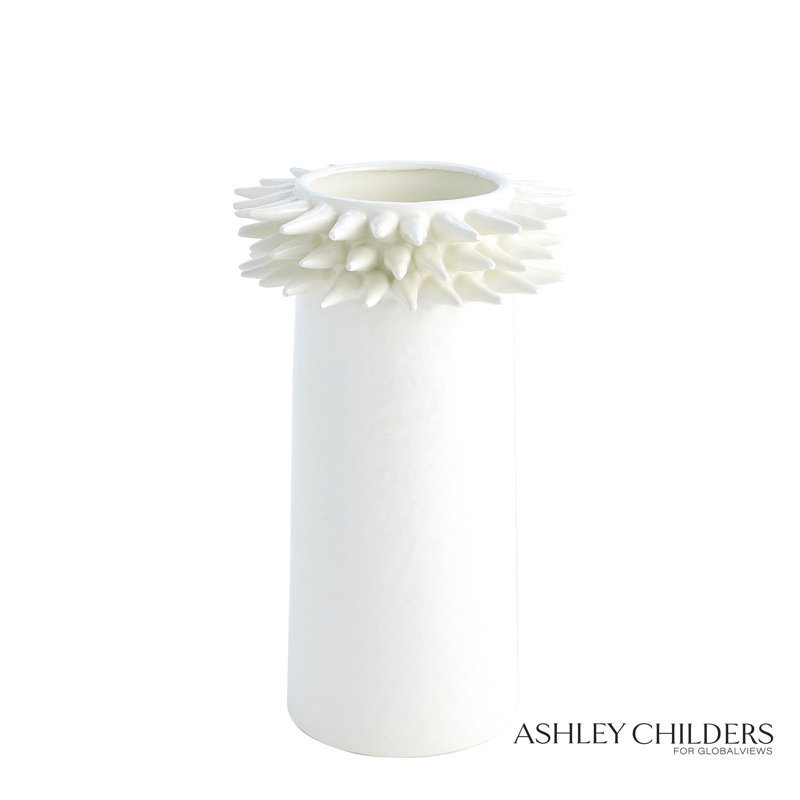 Spike Cylinder Vase-White-Sm, 12.25" H x 7.75" W x 7.75"D