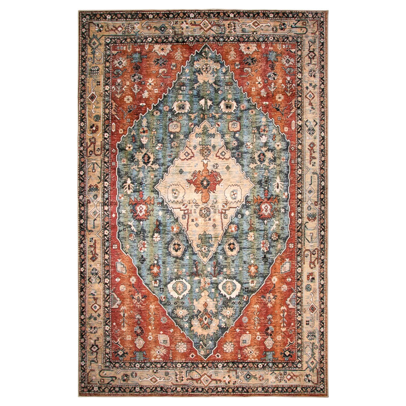 Watte Boho Tribal Washable Area Rugs Living Room, Soft Bedroom Rug Non Slip Dining Room Rugs for Under Table,Oriental Vintage Throw Carpet for Famliy Room