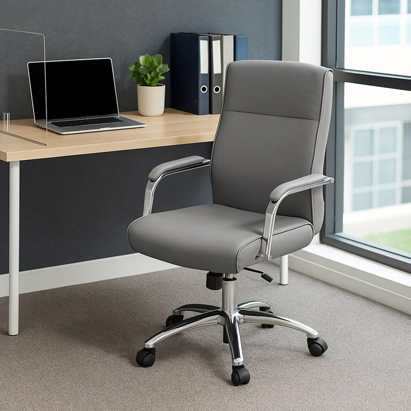 Megh Rolling Executive Conference Chair, Gray Vinyl, Lumbar Support, Gray