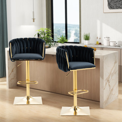 Tabouret tournant à hauteur réglable avec base dorée