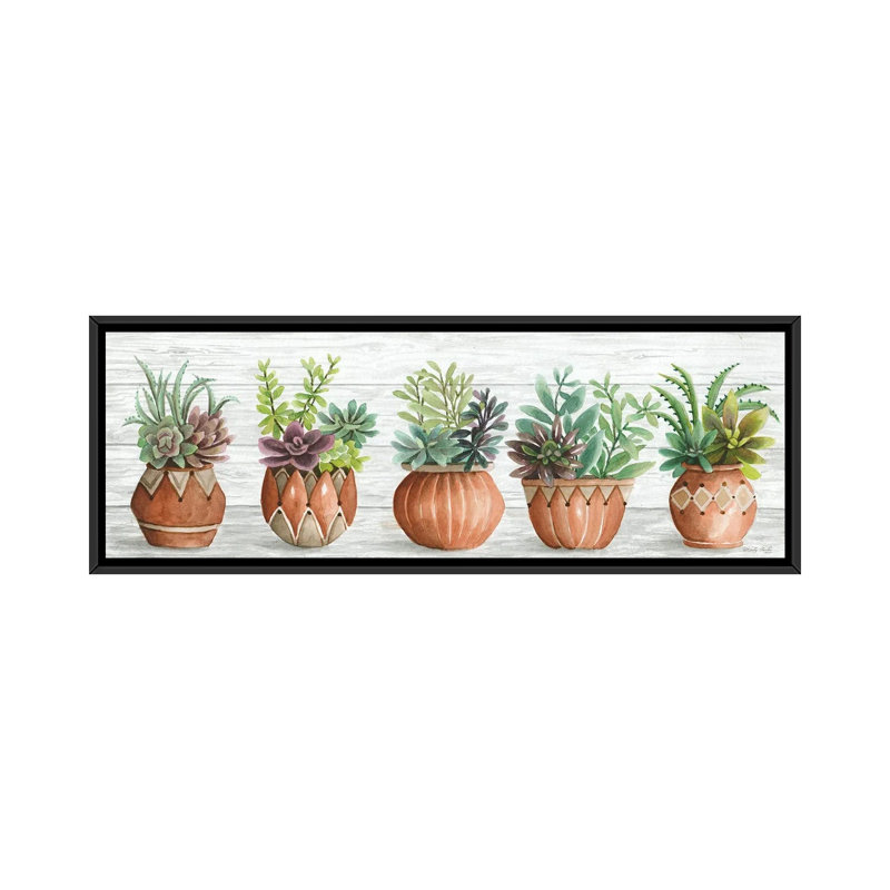 Terracotta Pots I by Cindy Jacobs - Panoramic Print on Canvas, Black Floater Frame, 121.92 cm H x 40.64 cm W