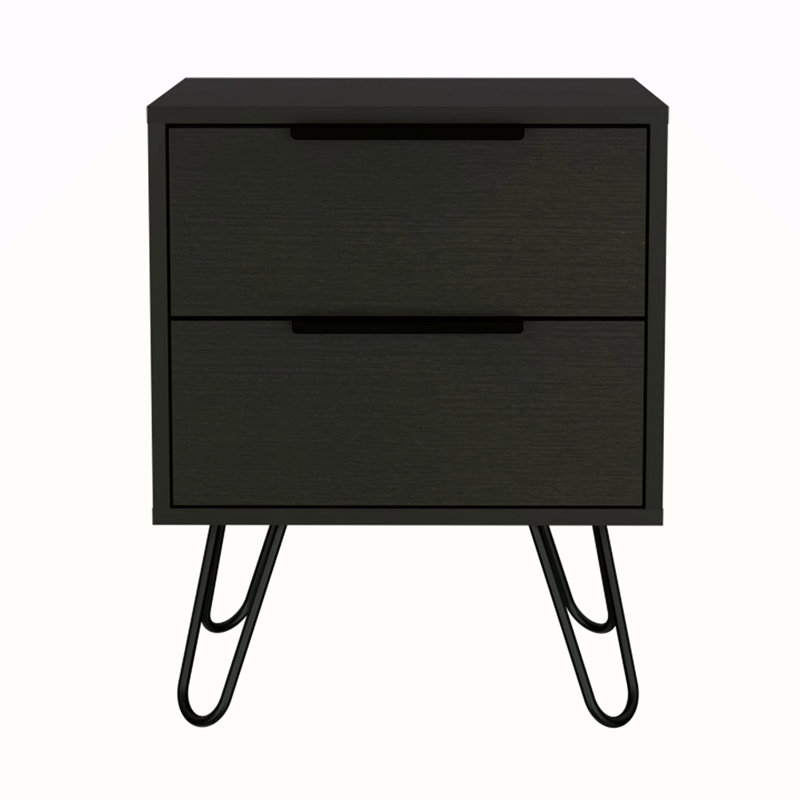 Light Oak 2-Drawer Rectangle Nightstand, Black