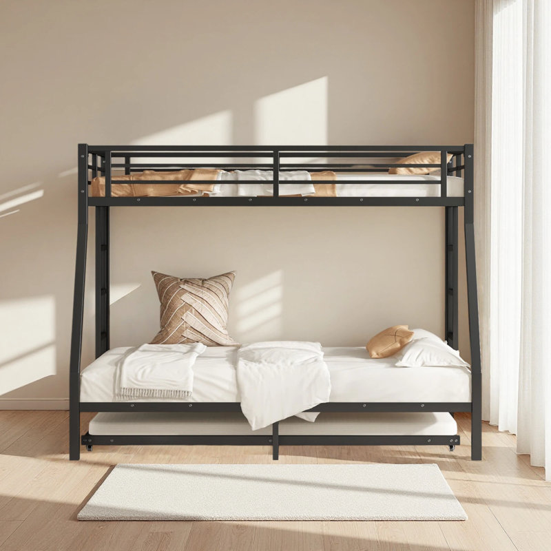 Twin Over Full Metal Bunk Bed With Twin Size Trundle, Twin Over Full
