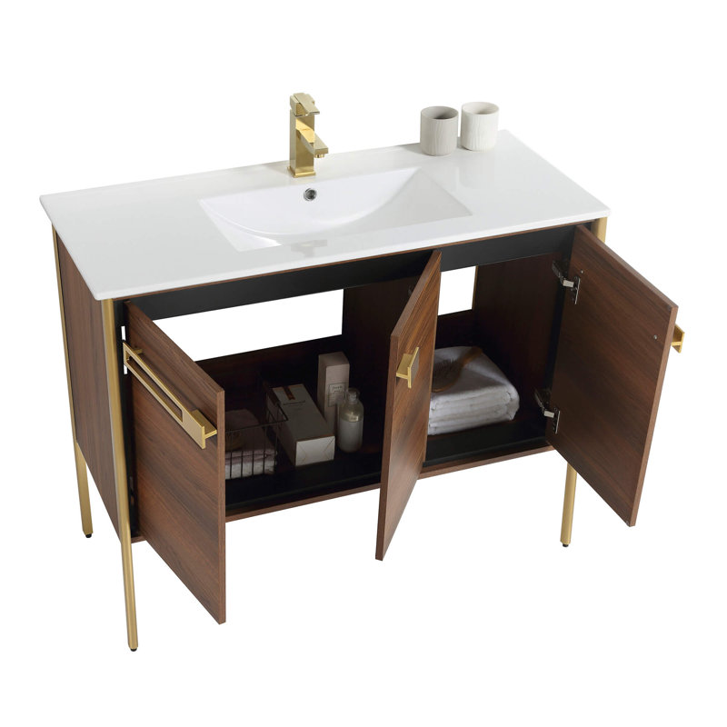 Meuble-lavabo simple 42 po, Noyer ébène, Laiton satiné
