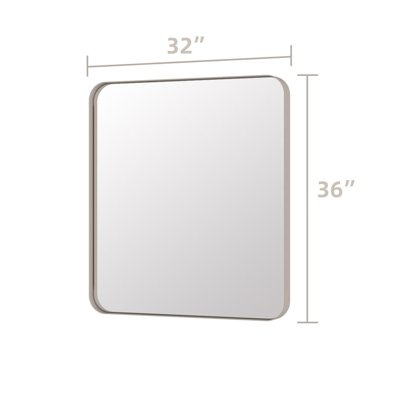 Miroir de salle de bain mural Premium Premium, Nickel brossé, Rectangulaire, 36 po x 32 po