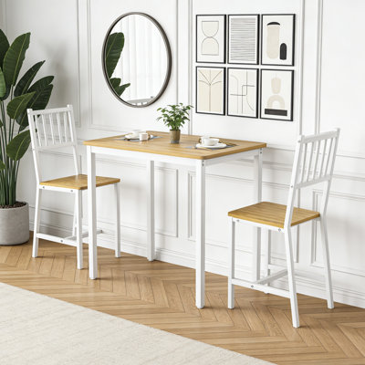 2 - Person Dining Table Set,Modern Style 3 Pieces Counter Height Bar With 2 High Back Dining Chairs For Small Space