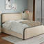 Grand lit moderne beige avec tête de lit tapissier et 4 tiroirs de rangement, tête de lit entièrement en métal, lattes robustes-1178870630
