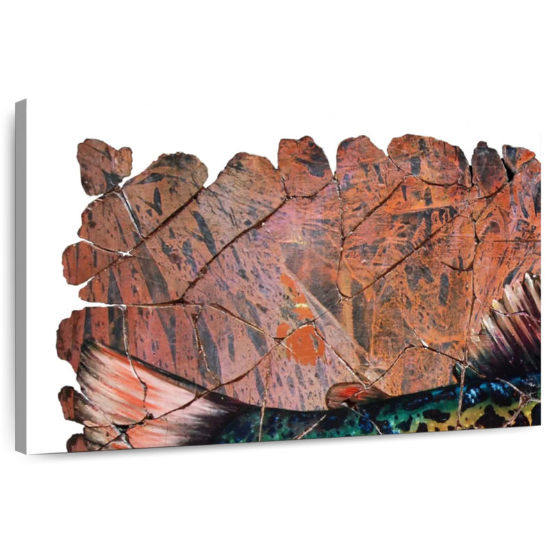 Fresque de la truite rouge sur fond blanc, H 32 po x l 48 po