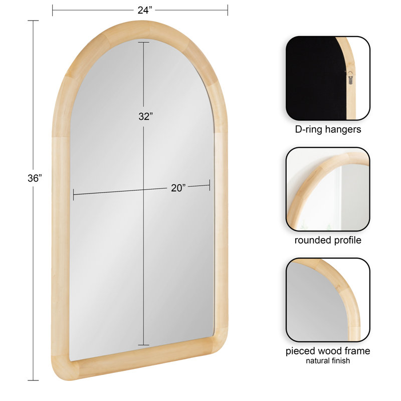 Natural Arched Wooden Wall Mirror 36" x 24"