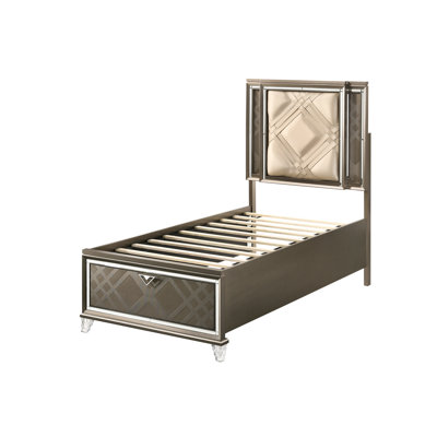 Full Bed With Storage & Led - Dark Champagne, , Synthetic Leather Dazzle Bed: Storage, Led, Beauty