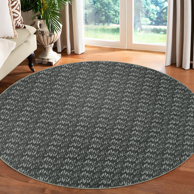 Tapis tressé moderne Tapis lavable avec envers antidérapant Tapis antidérapant pour le salon, Noir, Rond 4 pi
