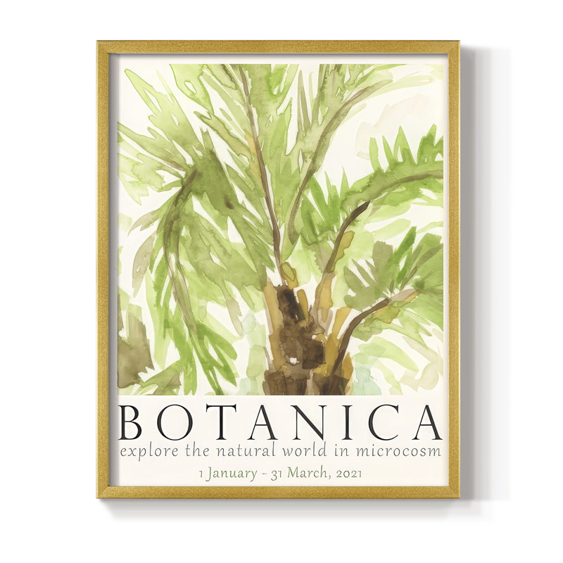 Affiche botanique d'exposition II de Botanica, bois massif, H 30 po x l 24 po, Doré
