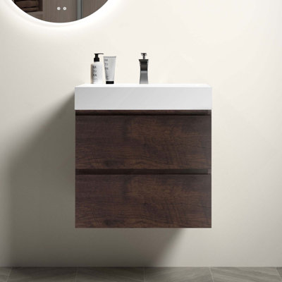 24" Large Storage Wall Mounted Bathroom Vanity With Sink For Modern Bathroom, One-Piece Sink Basin Without Drain And Faucet, Pre-Assembled
