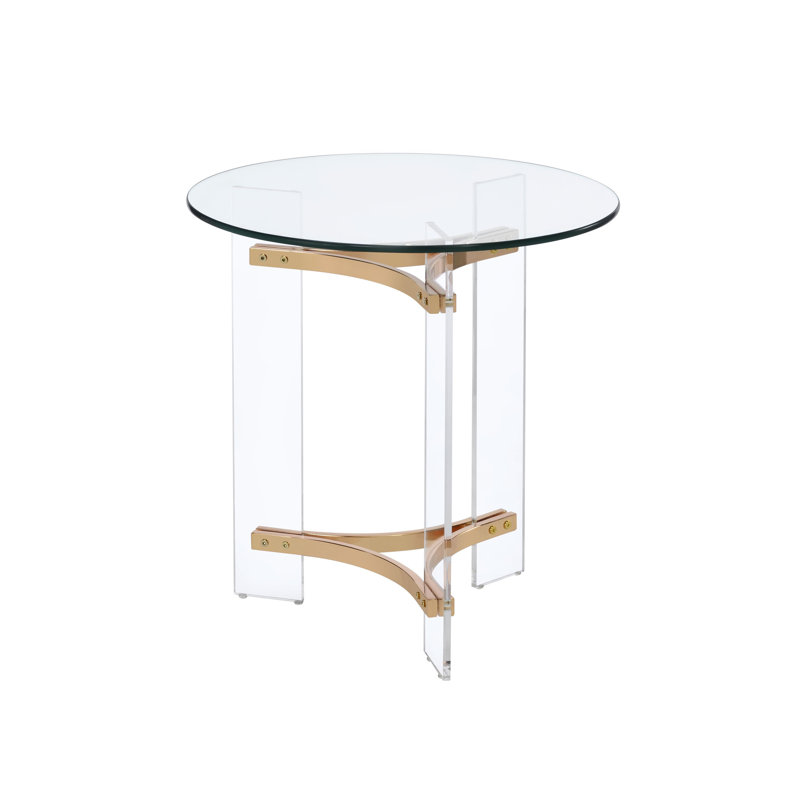 Sosi Contemporary 23"Dia Round End Table with Tempered Glass Table Top in Gold