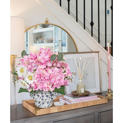 Hortensia fleurs artificielles mélangées marguerite feuille d'eucalyptus baies fausses fleurs, grand vase en céramique réaliste fleurs bouquet de soie pour la maison décoration mariage intérieur ferme