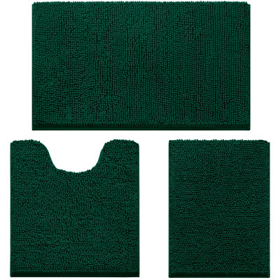  Ensemble de tapis de salle de bain en chenille ultra doux et antidérapant 3 pièces (vert foncé, 17 po x 24 po + 20 po x 32 po + forme en U 20 po x 24 po)