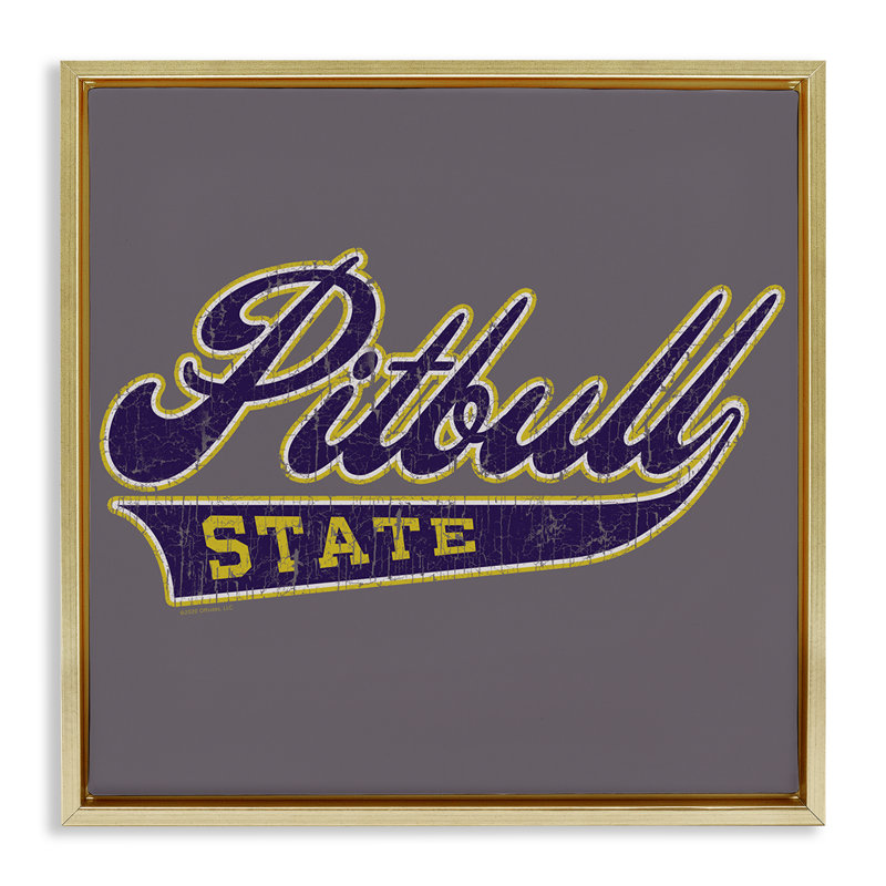 Art mural sur toile de style universitaire "Pitbull State" par Spirit Animals / Life Is High, Cadre flottant métallique doré