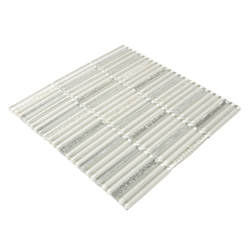 11.8" X 11.8" Glass Mosaic Tile, White/Silver