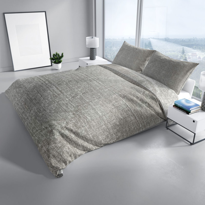 Nettey Mottled Bed Linen with Piping, Grey, 135 x 200cm