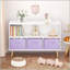 Bibliothèque pour enfants avec tiroirs en tissu pliables, présentoir à livres et armoire de rangement pour jouets, blanc / mauve