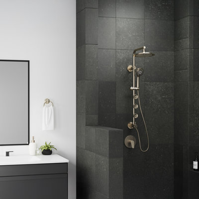 Lanai 8-in Rain Showerhead Shower System with 3-Body Jets Pivoting Shower Arm and Multi-function Handshower 1.8 GPM