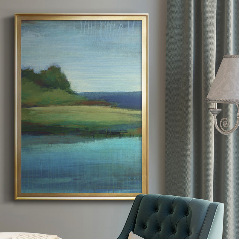 «Silent Lakeside I», reproduction encadrée de qualité supérieure - prête à être accrochée, Encadrement doré
