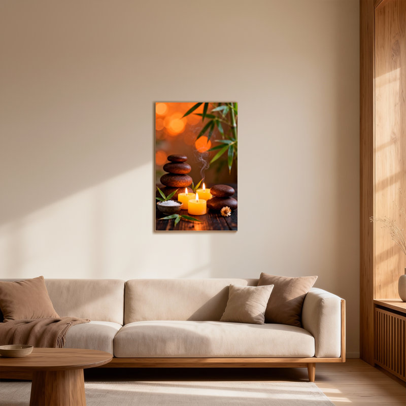 Bath and Laundry Calm Stones Candles Leaves Bamboo Smoke Light Scène paisible, H 40 po x l 28 po
