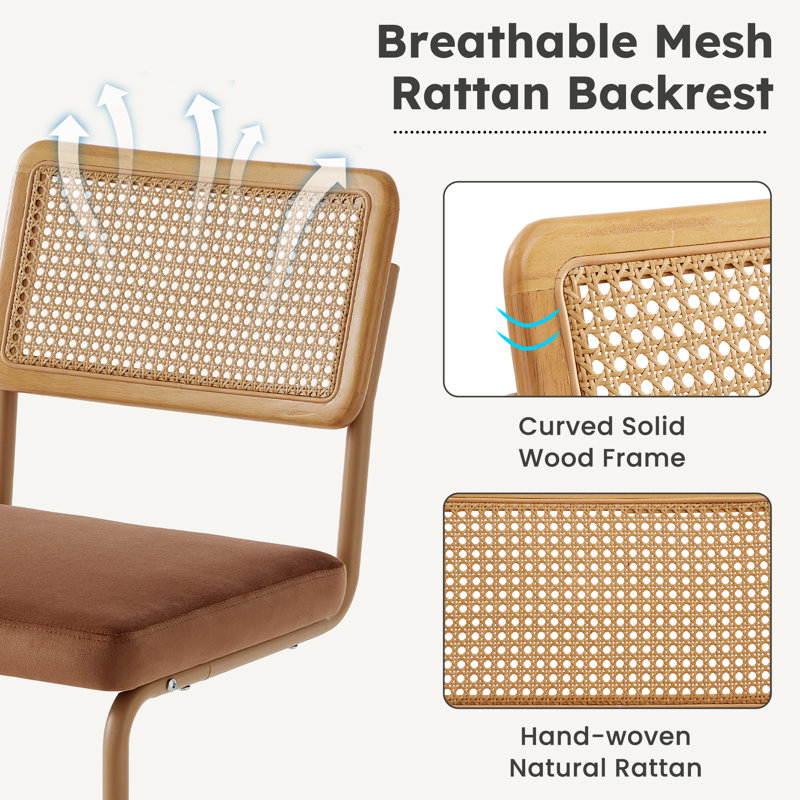PU Leather Bar Stools With Woven Rattan Back And Metal Legs 1-Pack, Brown Seat/Brown Frame