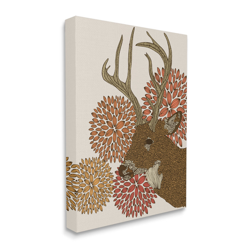 16'' x 20'' Brown and Beige Abstract Deer Canvas Art