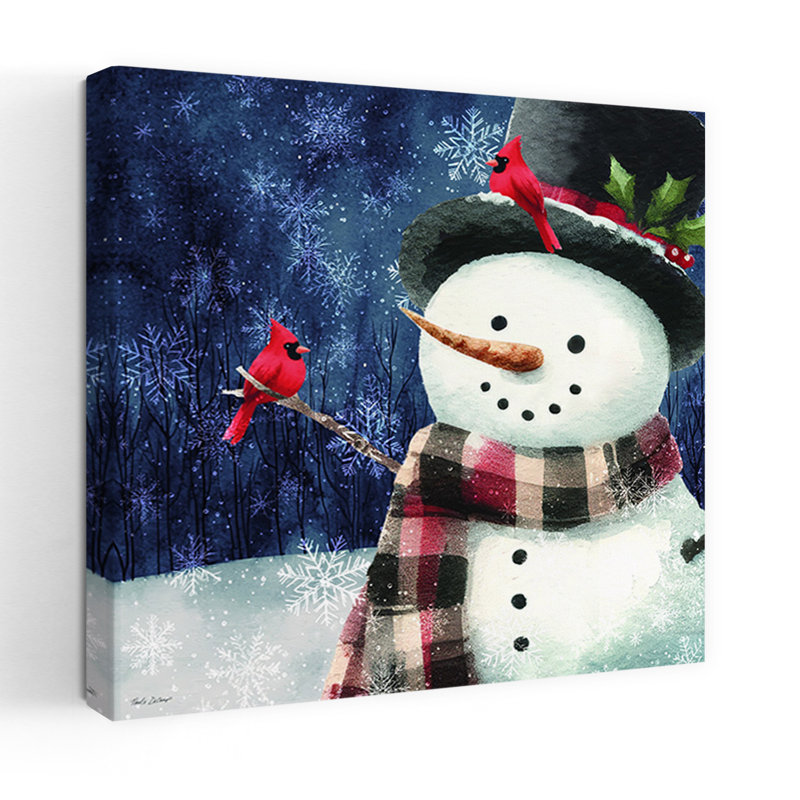 Bonhomme de neige de Noël avec cardinal IV abstrait, art forestier contemporain, H 24 po x l 24 po