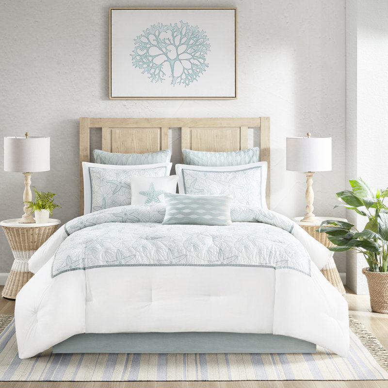Édredon très grand 100% coton blanc, broderie foncée, surdimensionné et comprend un édredon, une jupe de lit, 2 taies décoratives, du coton blanc, une literie trop rembourrée,