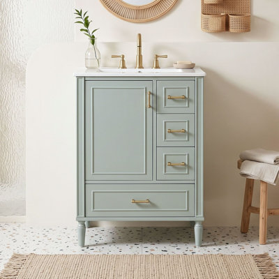 Space-Saving Freestanding Bathroom Vanity with Ceramic Sink, Soft-Close Door and Storage Drawers