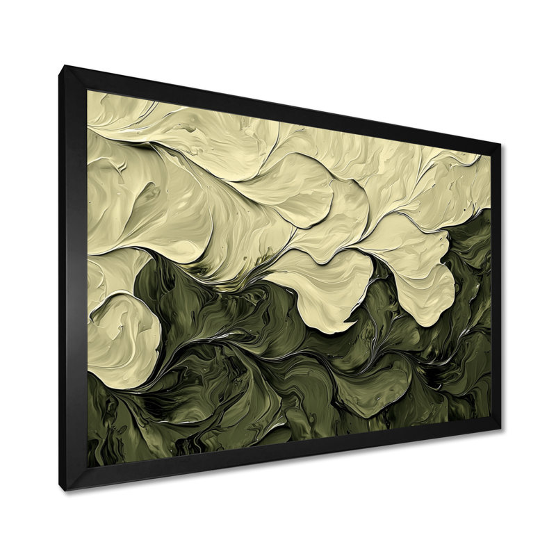 Jacovian abstrait crème vert pétale danse I - art mural abstrait, Reproduction encadrée d'une seule photo, H 30 po x l 40 po