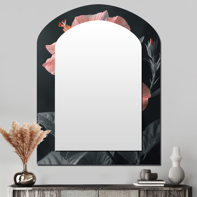 Rose, gris, tropical, tentation, hibiscus, 43 po x 33 po