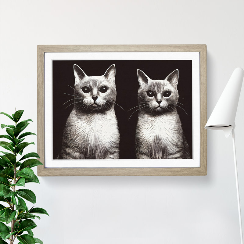 Two Cats Vol.2 - Framed Print, 46cm H x 64cm W x 2cm D, Oak Framed