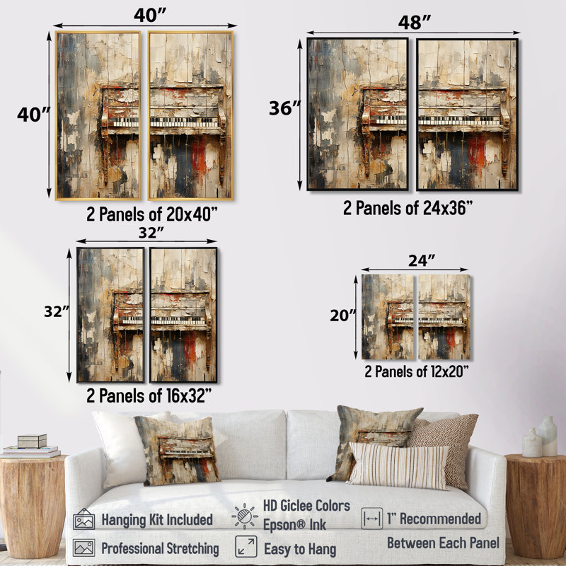 Rustic Brown Piano Melody I - art mural brun, H 36 po x l 48 po, Impression encadrée flottante, Noir